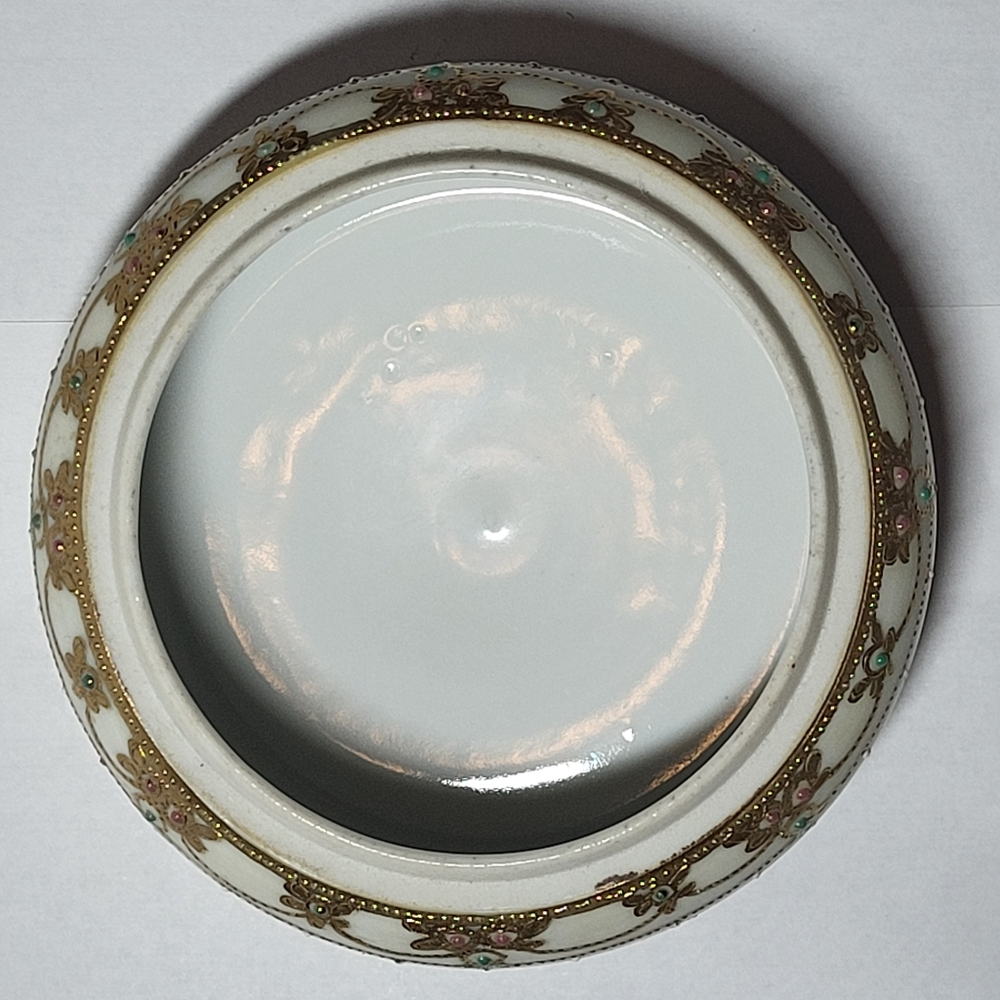 NIPPON Vintage, Late 1800s, Hand-Painted Porcelain Hair Receiver With Gold Gilt - Picture 6 of 11